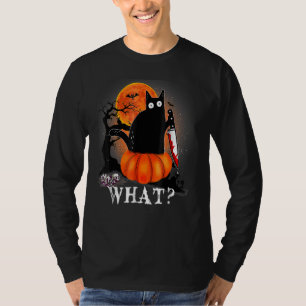 Camiseta Gato Preto Assustador do Dia das Bruxas Faca Lua P