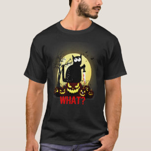 Camiseta Gato Preto Assustador do Dia das Bruxas Faca Lua P