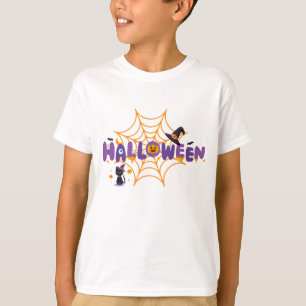 Camiseta Gato Preto Assustador e Aranha de Halloween para C