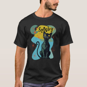 Camiseta Gato Preto Assustador e Lua Anos 50 Retro Atômico