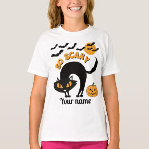 Camiseta gato preto assustador Nome personalizado Meninas d