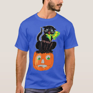 Camiseta Gato Preto Assustador Sentado Em Um Jackolantera E
