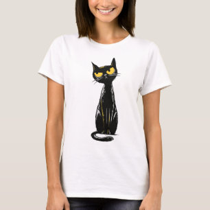 Camiseta Gato Preto Atitude - Ilustração de Olhos Amarelos