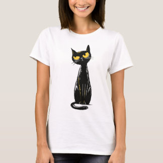 Camiseta Gato Preto Atitude - Ilustração de Olhos Amarelos