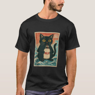 Camiseta Gato Preto Bebe Cartão De Leite Anime Japonês Engr