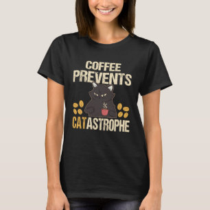 Camiseta Gato Preto Bebendo Café Previne CATástrofe