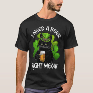 Camiseta Gato Preto Bebendo Cerveja Dia de São Patrício Par