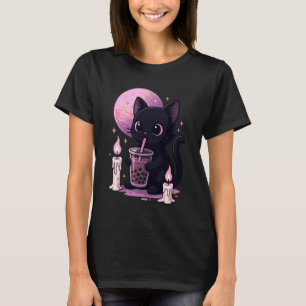 Camiseta Gato Preto Bebendo Chá de Bolhas Boba Goth