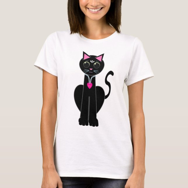 Camiseta Gato preto bonito (Frente)