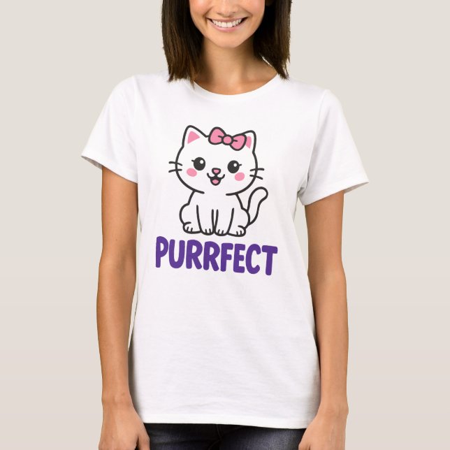 Camiseta Gato preto-branco em vestido cor-de-rosa - PURRFEC (Frente)