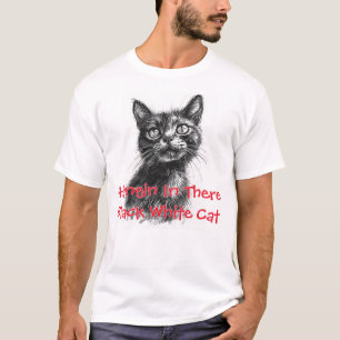 Camiseta Gato Preto Branco Pendurado Lá