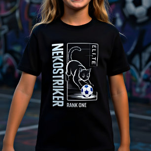 Camiseta Gato Preto Brincalhão Jogando Futebol Divertido