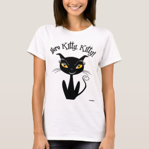 Camiseta Gato Preto Caprichoso Aqui Gatinho, Gatinho!