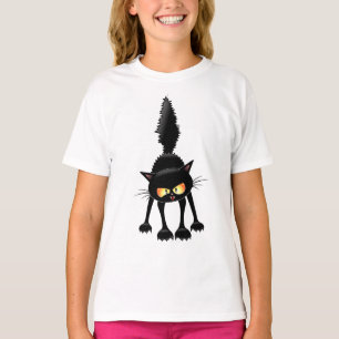 Camiseta Gato Preto Cartoon Engraçado e Feroz