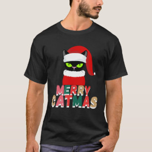 Camiseta gato preto chapéu de Natal do Papai Noel