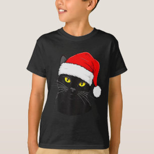 Camiseta Gato Preto Chapéu de Papai Noel Natal