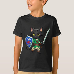 Camiseta Gato Preto Cinto Como Caractere De Jogo De Vídeo R