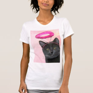Camiseta Gato Preto com Anjo Rosa Halo
