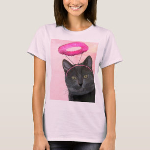 Camiseta Gato Preto com Anjo Rosa Halo