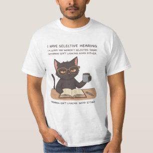 Camiseta Gato Preto com Audição Seletiva - Humor Sarcástico