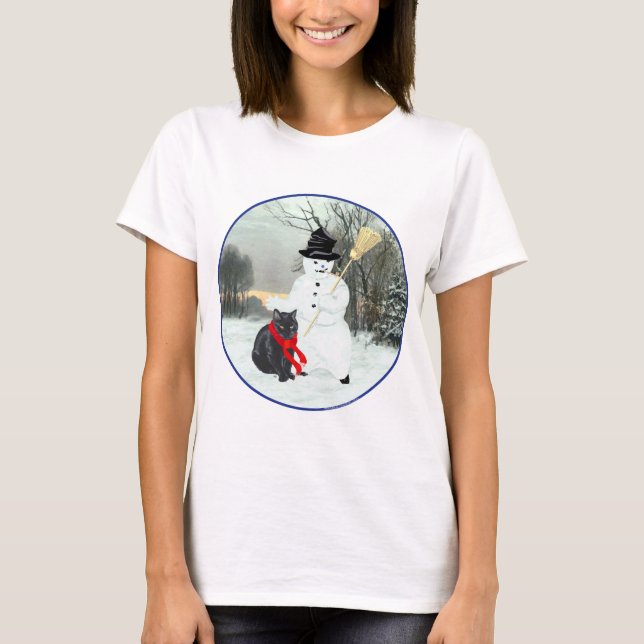 Camiseta Gato Preto com Boneco de Neve (Frente)