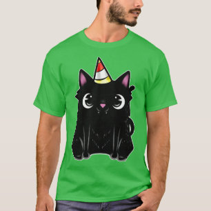 Camiseta Gato Preto Com Chapéu De Festa Na Quinta-Feira