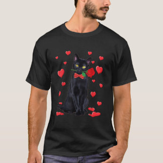 Camiseta Gato Preto Com Dia de os namorados Rosa, Namorados