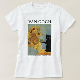 Camiseta Gato Preto com Girassóis Van Gogh Art