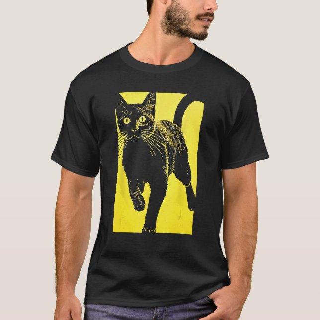 Camiseta Gato Preto com Impressão Amarela (Frente)