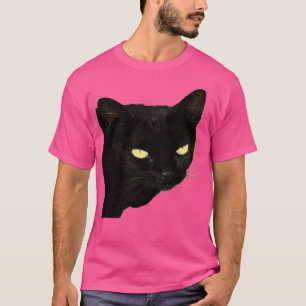 Camiseta Gato Preto Com Lindos Olhos Amarelos Vetor Art Cu