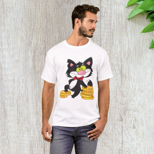 Camiseta Gato Preto Com Moedas Personagem De Dinheiro Fofo