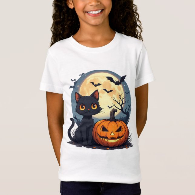 Camiseta Gato Preto Com Morcegos Voadores Halloween 🎃 (Frente)