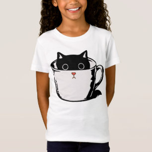 Camiseta Gato preto com nariz vermelho escondido em um copo