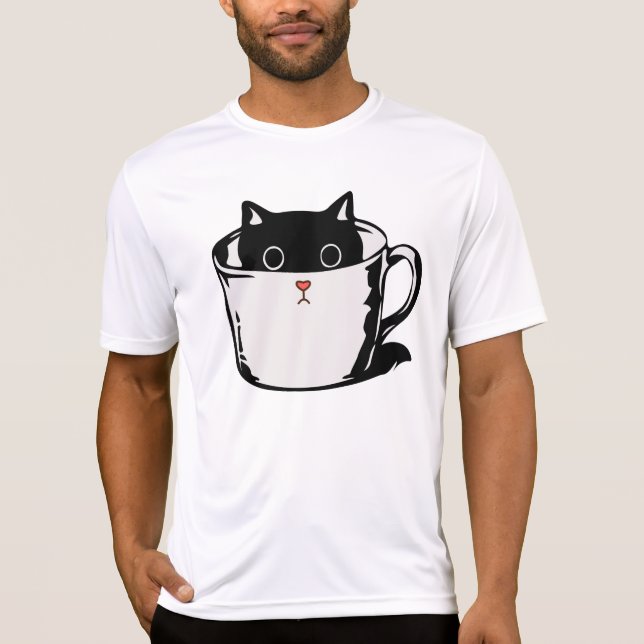 Camiseta Gato preto com nariz vermelho escondido em um copo (Frente)