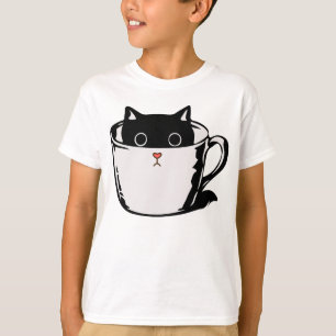 Camiseta Gato preto com nariz vermelho escondido em um copo