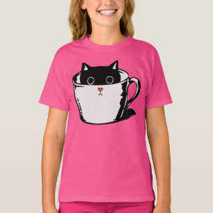 Camiseta Gato preto com nariz vermelho escondido em um copo