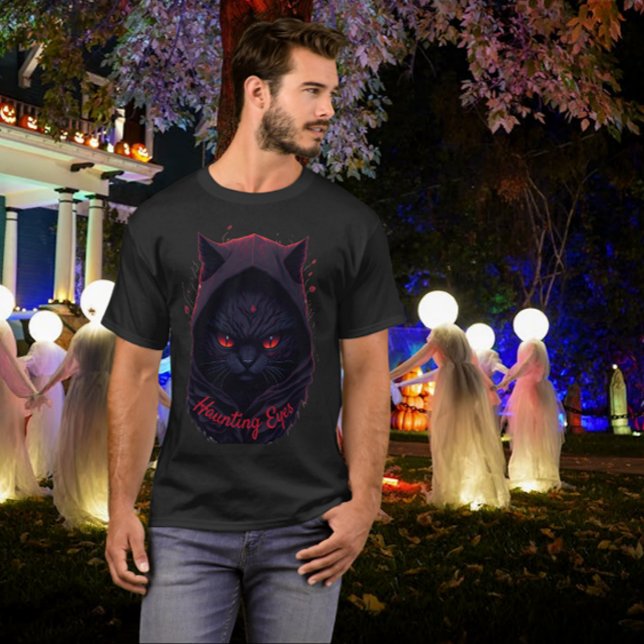 Camiseta Gato Preto com Olhos Vermelhos em Hoodie Preto (Criador carregado)