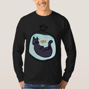 Camiseta Gato Preto Com Peixe