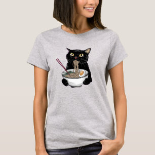 Camiseta Gato Preto Comendo Ramen