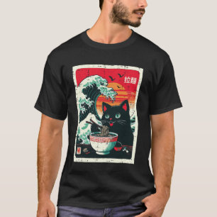 Camiseta Gato Preto Comendo Ramen Onda Japonesa Macarrão Mu