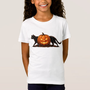 Camiseta Gato Preto Comprido e Assustador Atrás de uma Abób