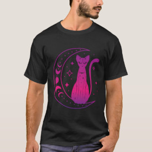 Camiseta Gato Preto Da Wicca Familiar Com Ciclo De Lua Mági