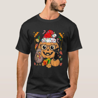 Camiseta Gato Preto de Abóbora Funny HalloThanksmas com