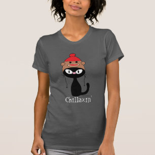 Camiseta Gato Preto De Chillaxin Com Chapéu Macaco De Meia