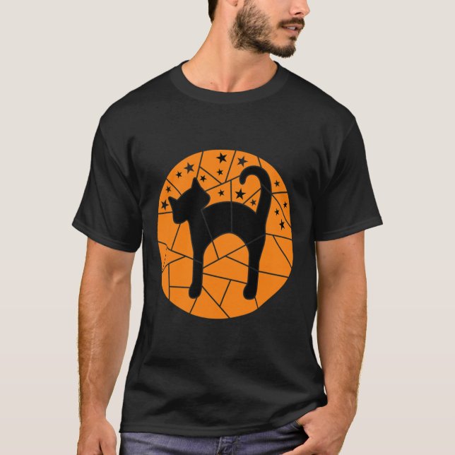 Camiseta Gato Preto de Fogueira Bonito de Dia das Bruxas de (Frente)