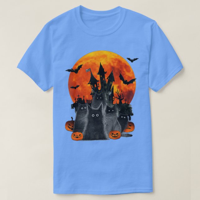 Camiseta Gato Preto De Fumaça De Lua Cheia No Pumpkin (Frente do Design)
