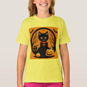 Camiseta Gato Preto de Halloween Cercado por Jack-o'-Lanter