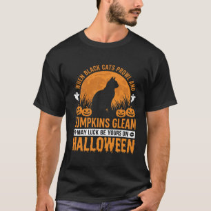 Camiseta Gato Preto de Halloween Desenho de Abóbora Lua_1