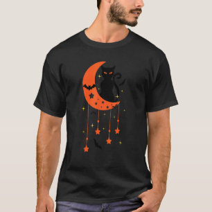 Camiseta Gato Preto de Halloween Fofo Com Gato Lua