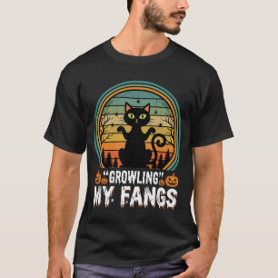 Camiseta Gato Preto de Halloween Rosnando Meus Dentes Desig